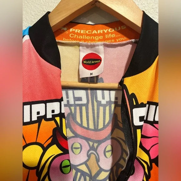 World Jerseys Biker Hippy Chick Zip Up Short Sleeve Active Top Groovy Size M - Picture 12 of 16